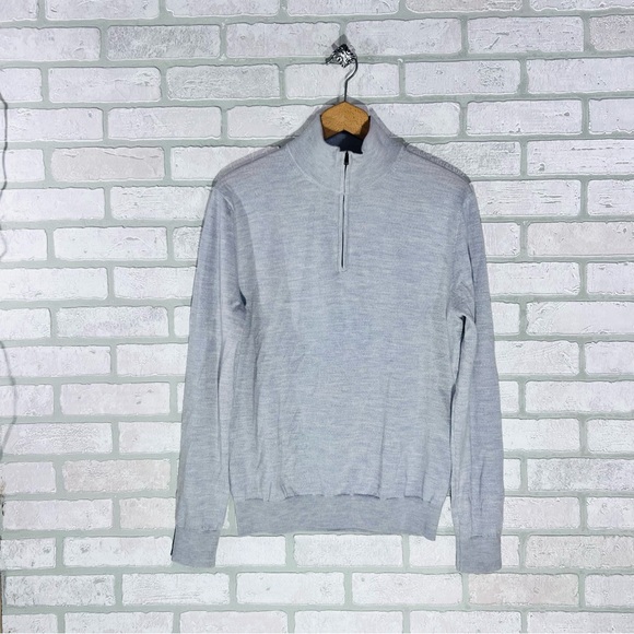 Spoke Knit Wool Slim Short Light Gray Zip-Up Sweater Size M - Picture 2 of 8